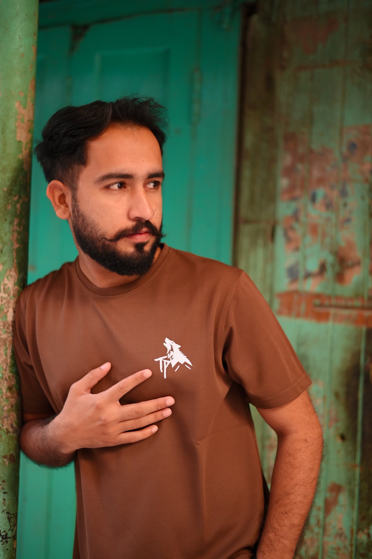 Brown Popcorn Textured T-shirt