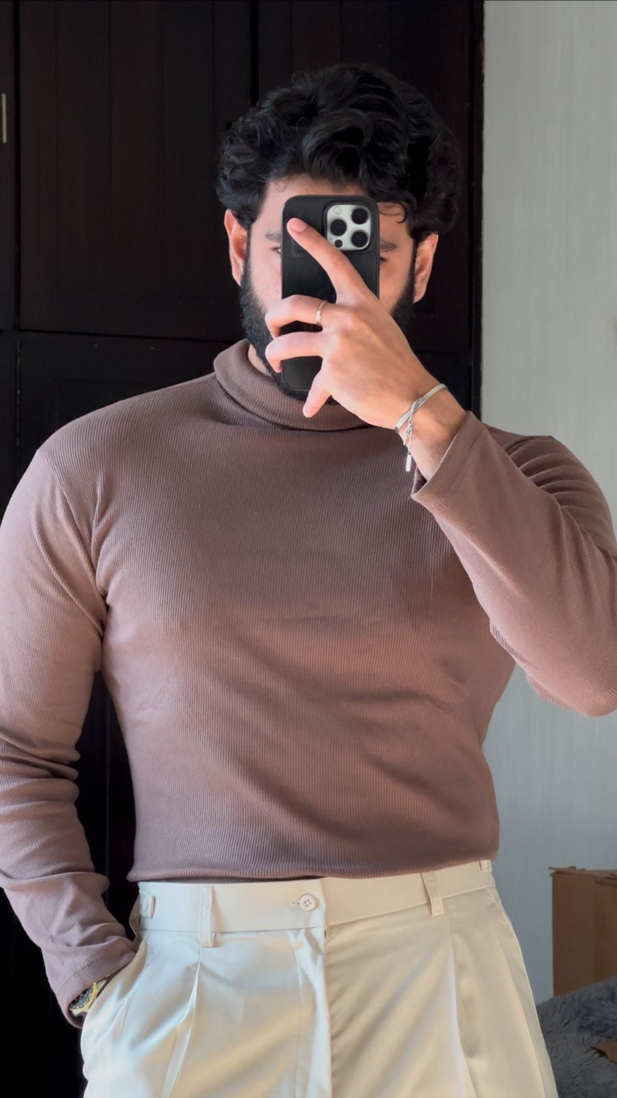Brown High Neck Sweater