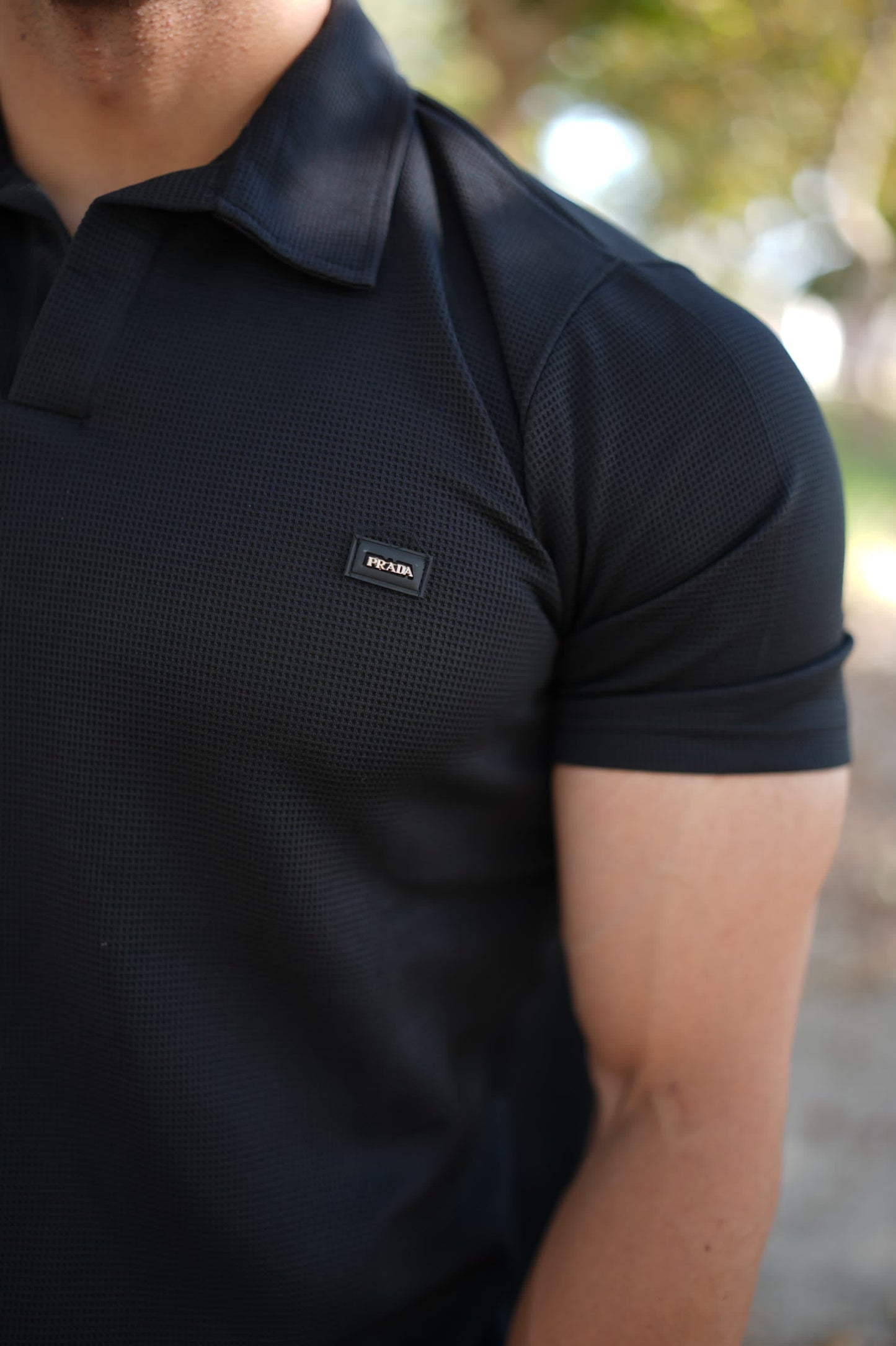 Black Waffle Knit Polo
