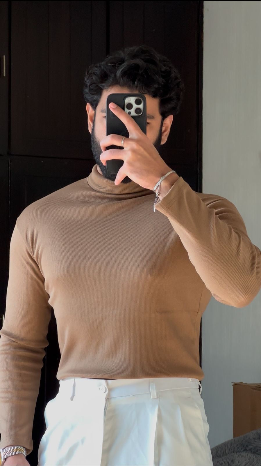 Beige High Neck Sweater