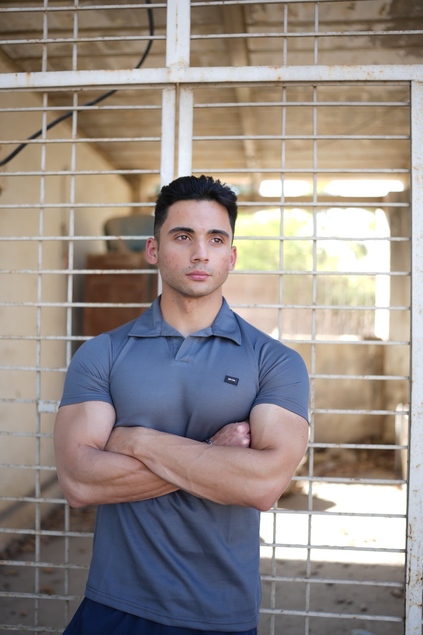 Charcoal Grey Waffle Knit Polo