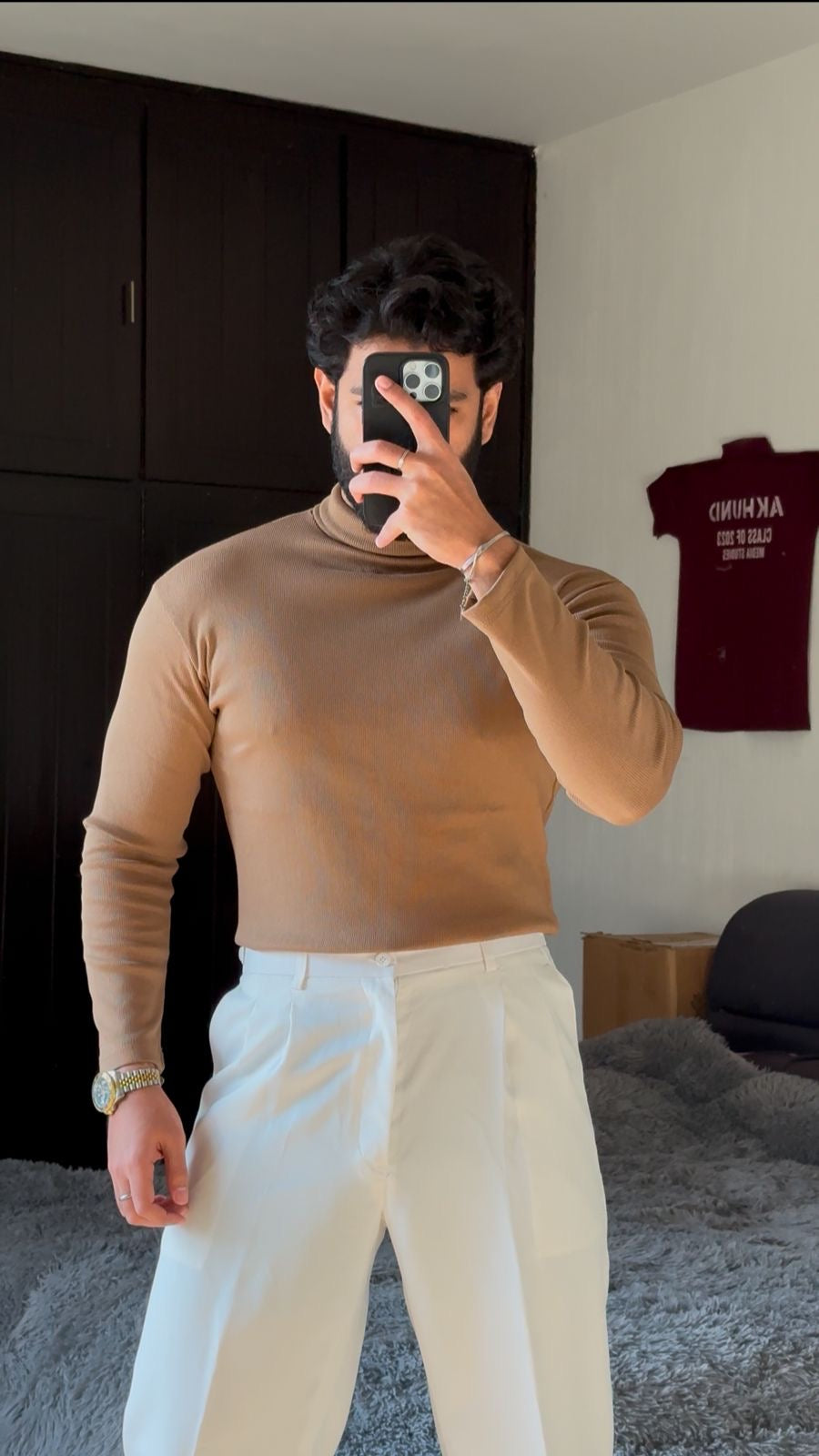 Beige High Neck Sweater