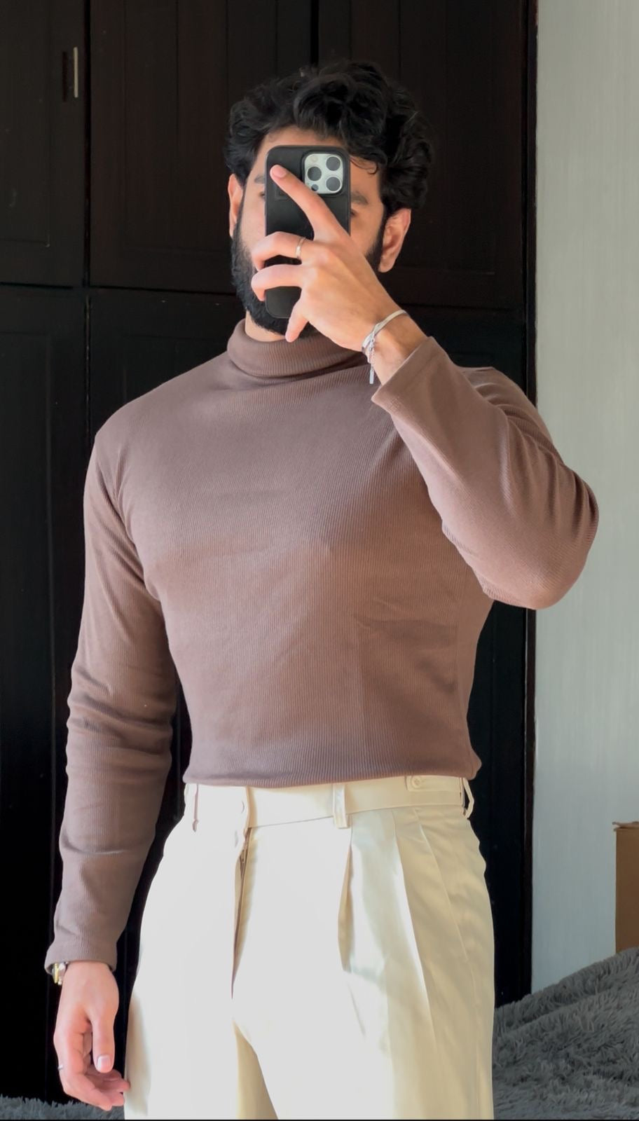 Brown High Neck Sweater