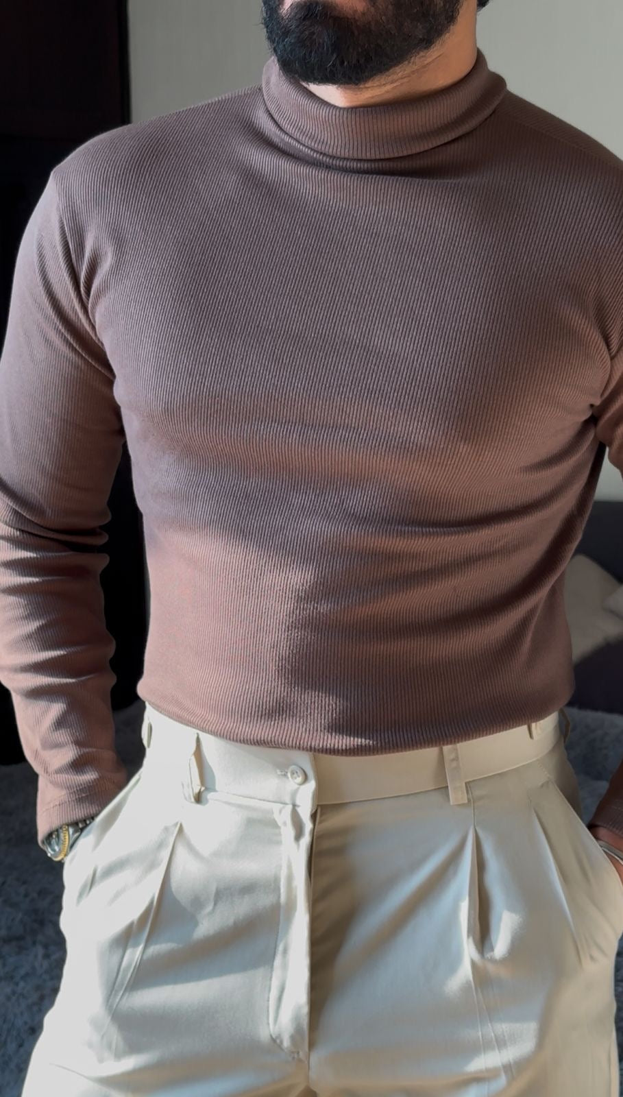 Brown High Neck Sweater