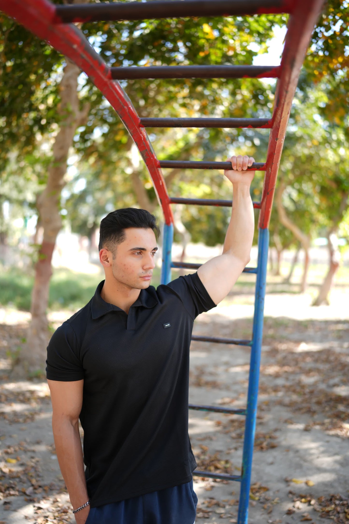 Black Waffle Knit Polo
