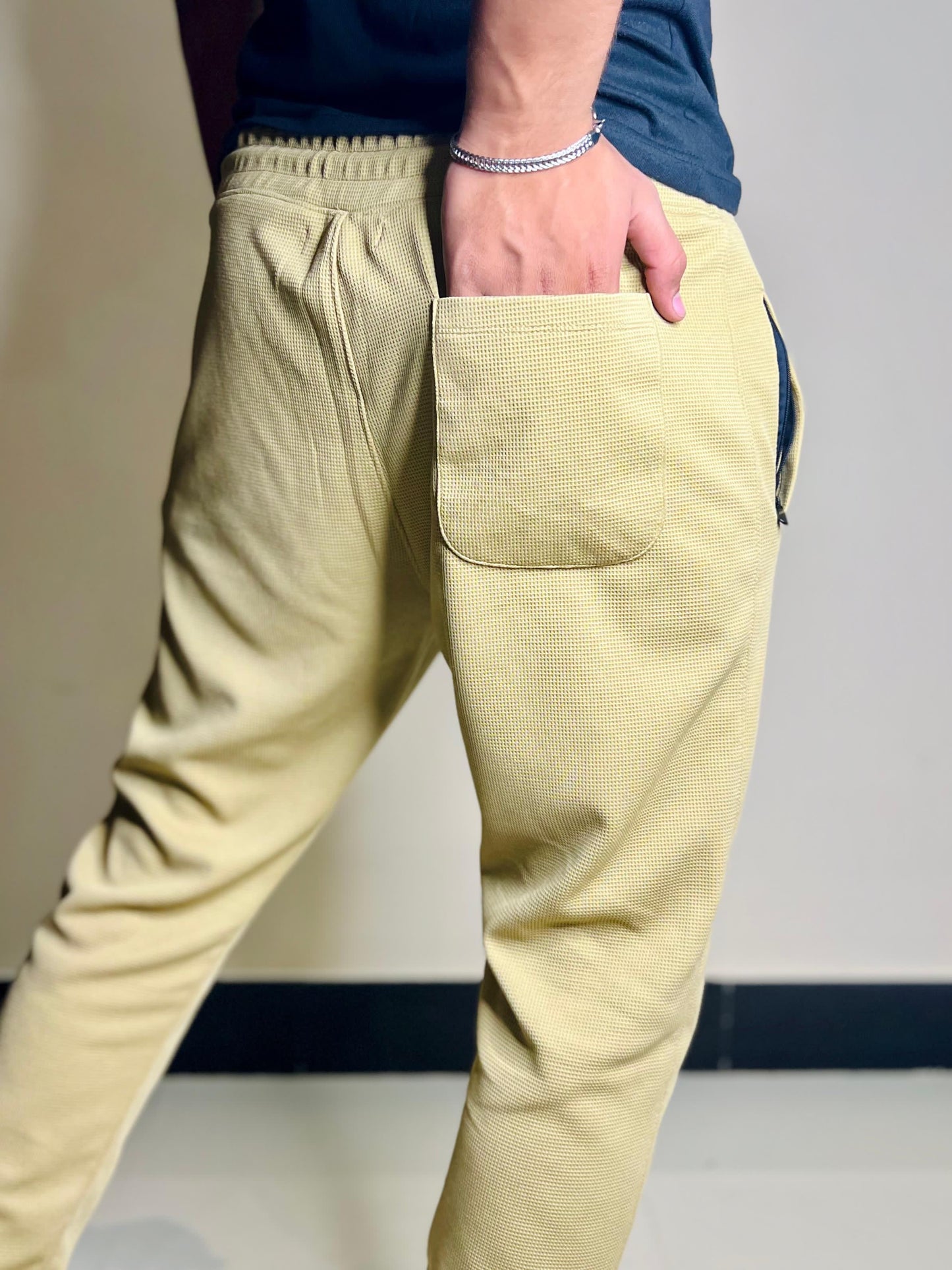 Lemon Yellow Waffle Knit Straight Trousers