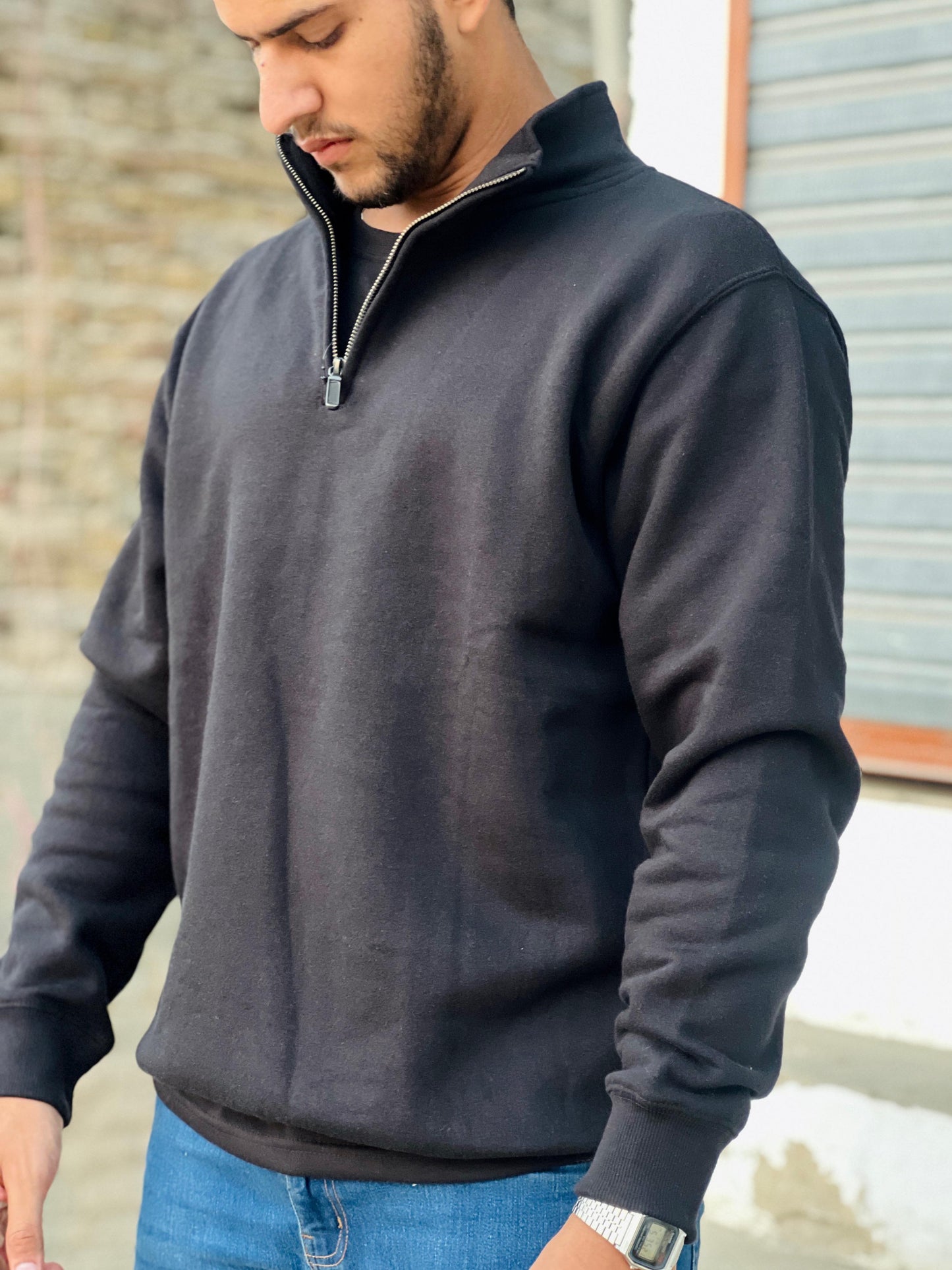 Green Half Zip Mock Neck Sweater