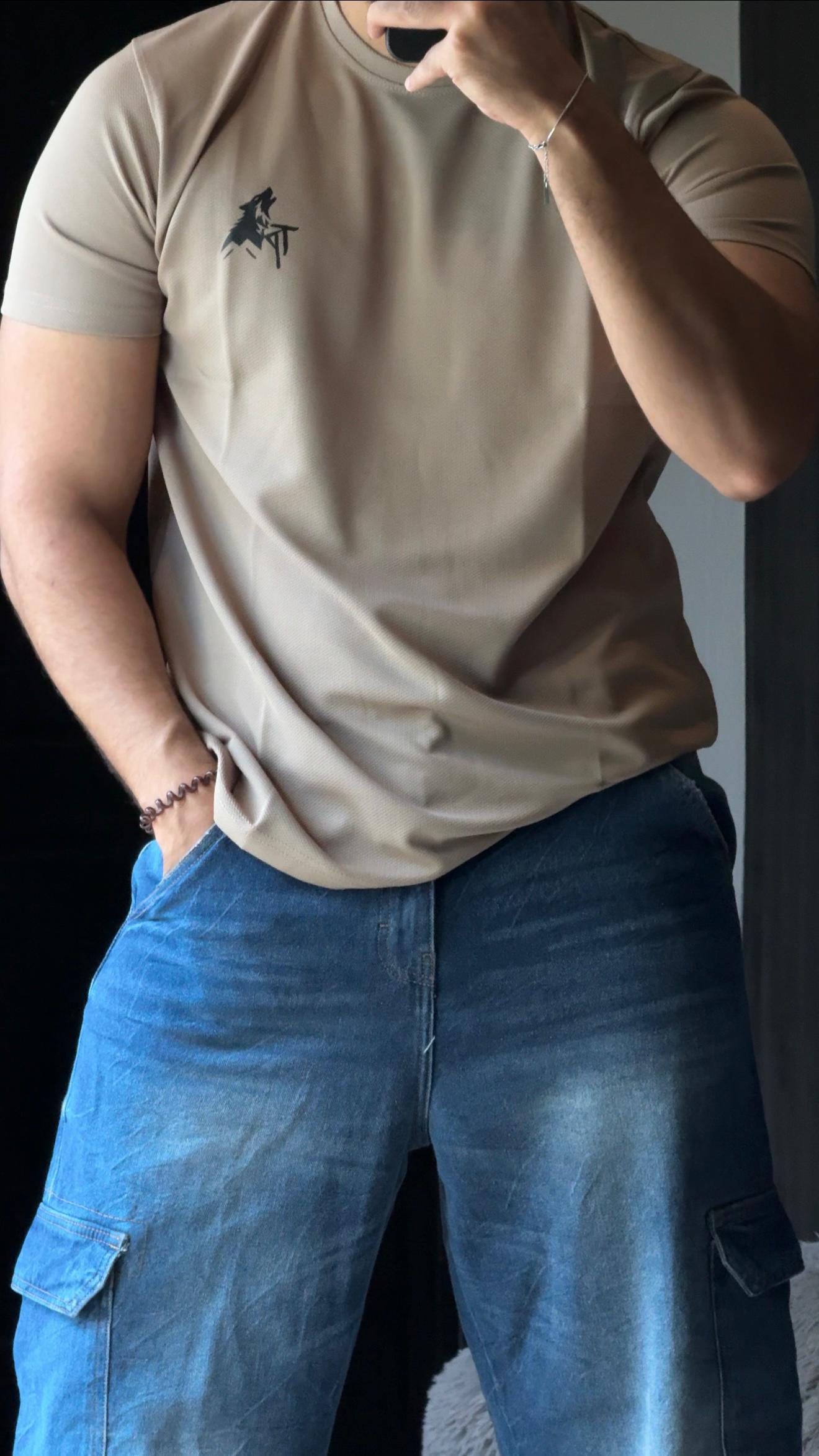 Beige Popcorn Textured T-shirt