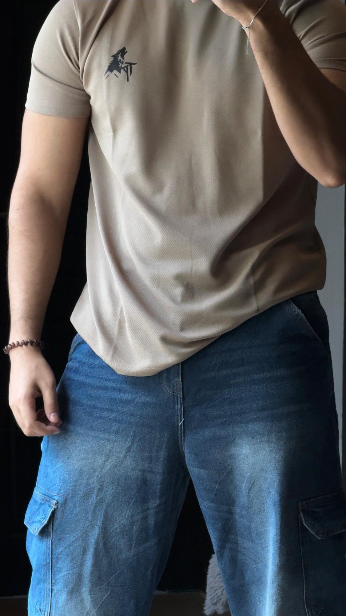 Beige Popcorn Textured T-shirt