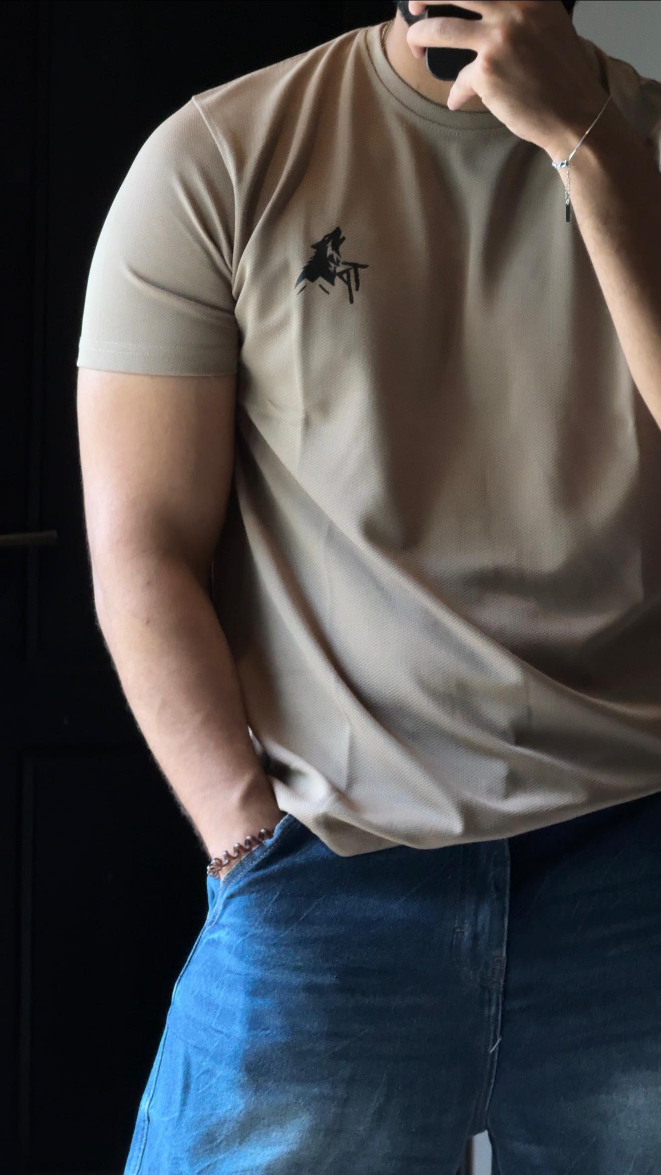 Beige Popcorn Textured T-shirt