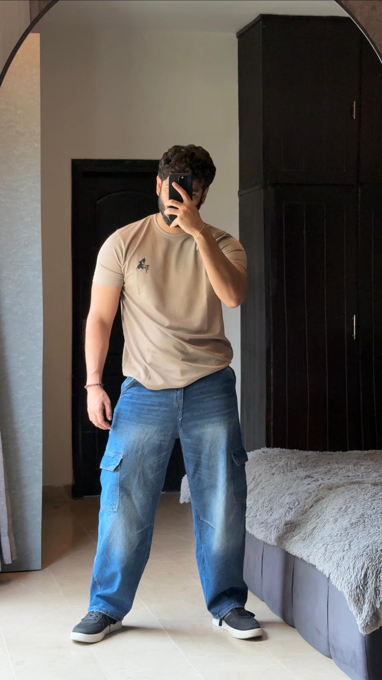 Beige Popcorn Textured T-shirt
