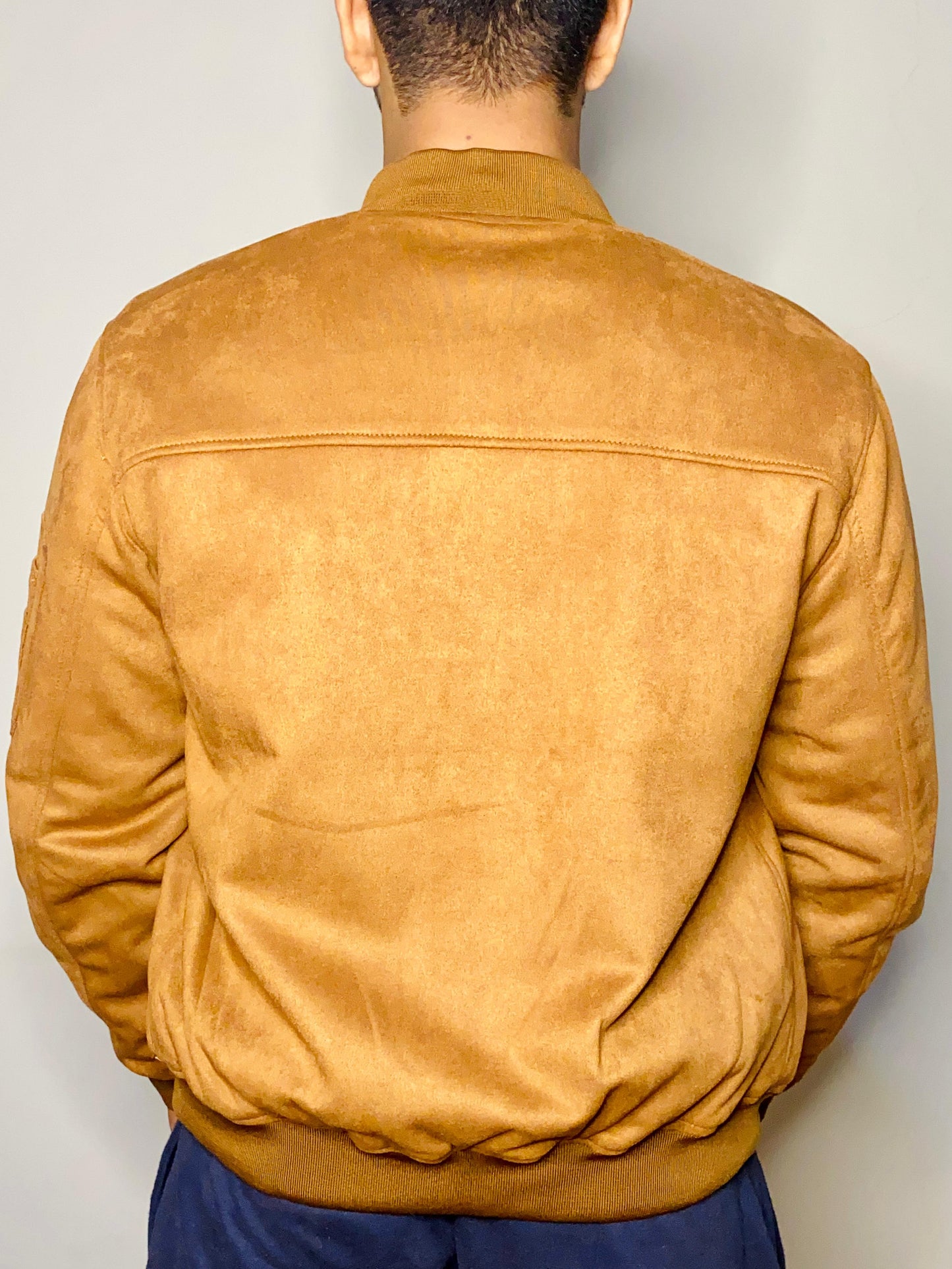 Brown Faux Suede Bomber Jacket for Men