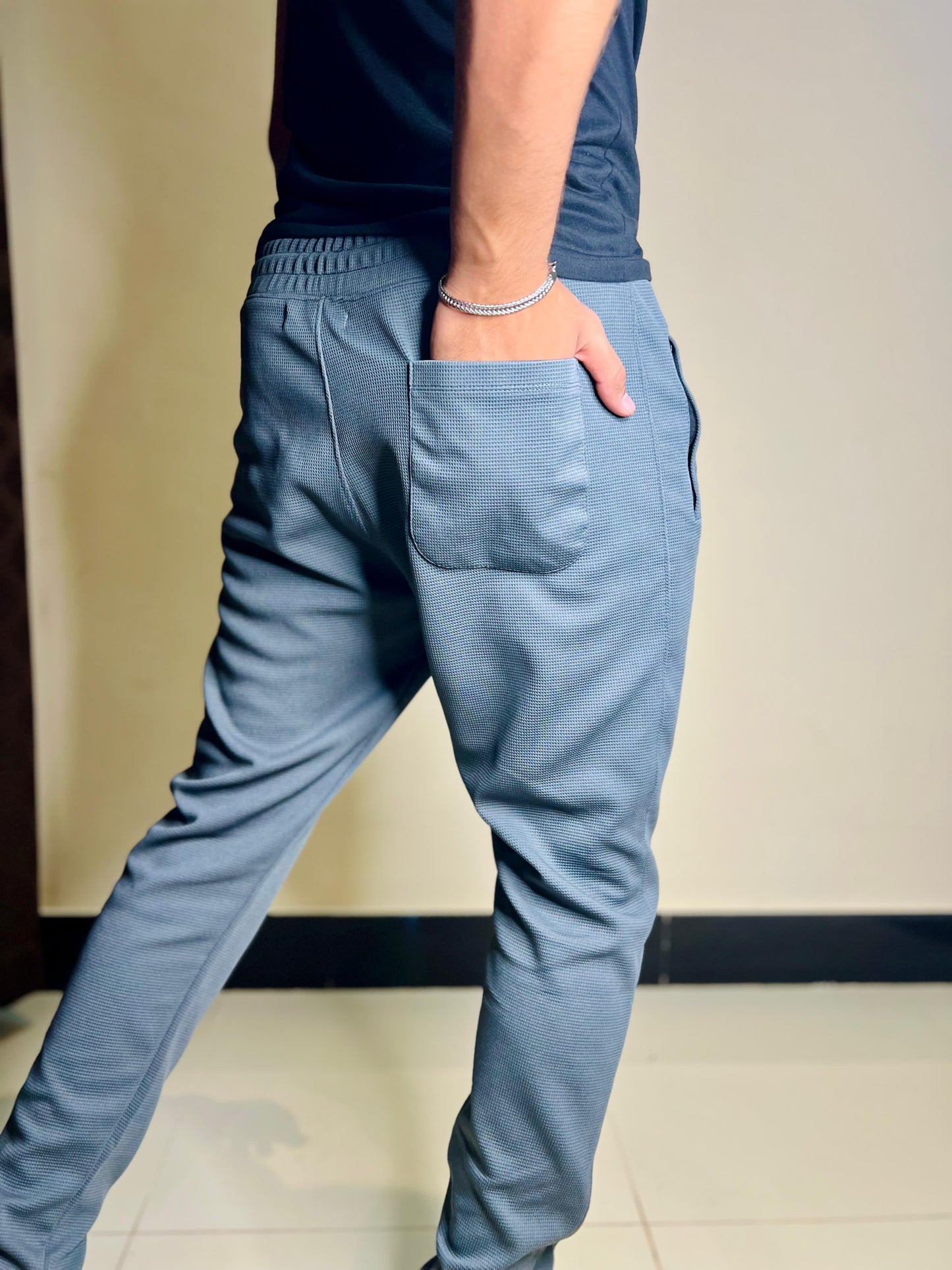 Charcoal Grey Waffle Knit Straight Trousers