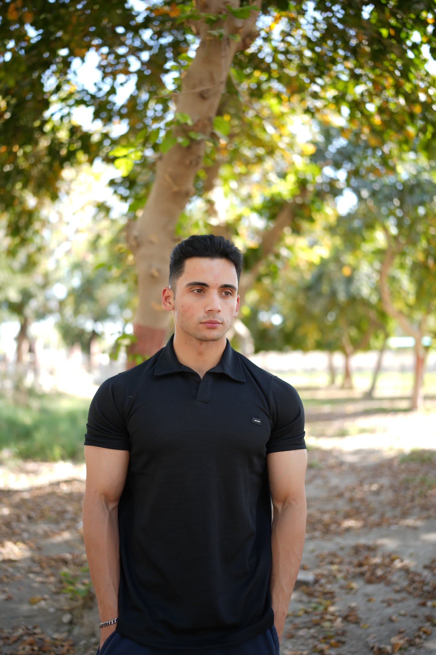 Black Waffle Knit Polo