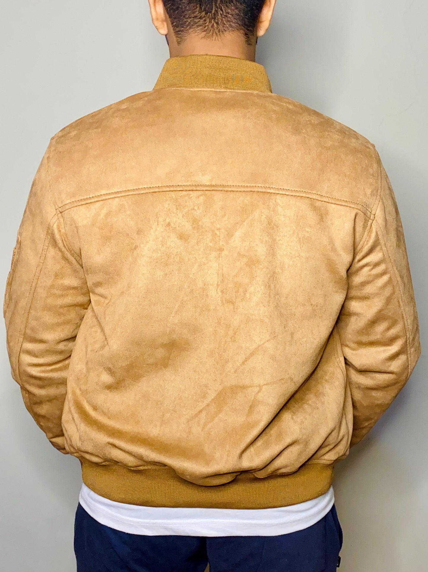 Mustard Faux Suede Bomber Jacket for Men