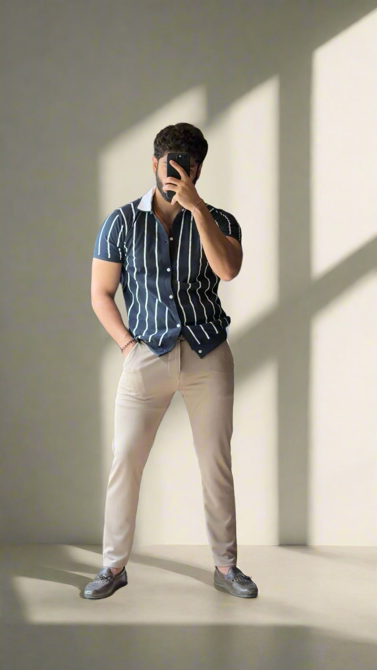 Navy Blue Old Money Lining Shirt