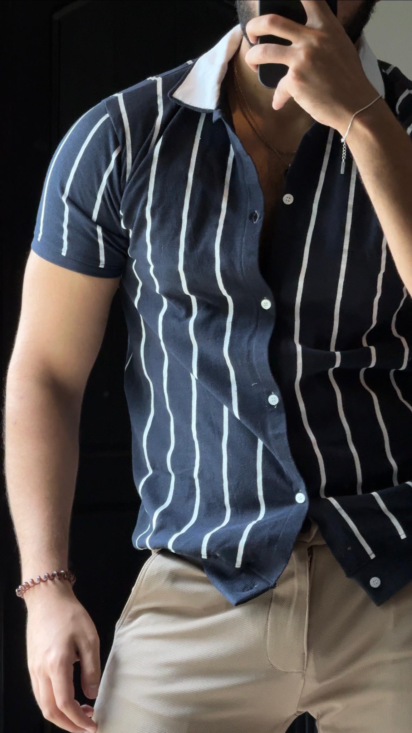 Navy Blue Old Money Lining Shirt