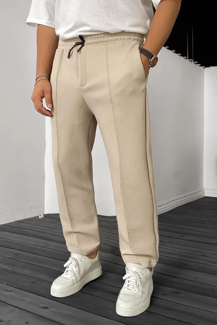 Beige Stripe Line Loose Bottom Trouser