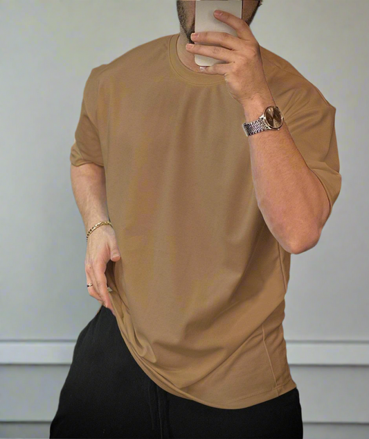 Beige Drop-Shoulder T-Shirt