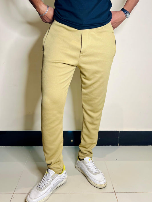 Lemon Yellow Waffle Knit Straight Trousers