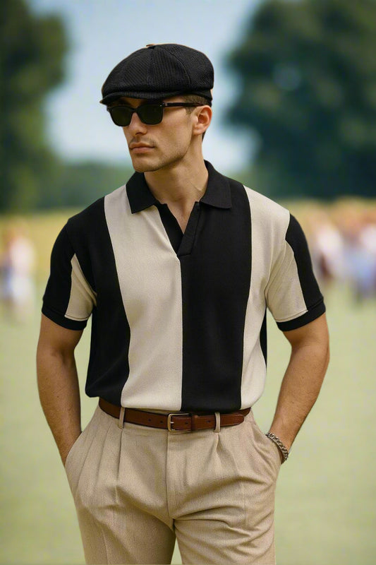 Black Old Money V-collar Polo