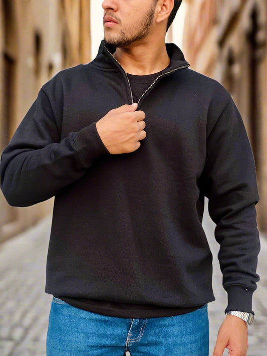 Black Half Zip Mock Neck Sweater