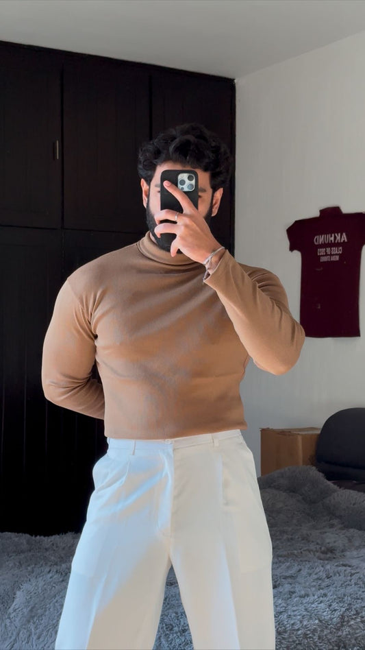 Beige High Neck Sweater