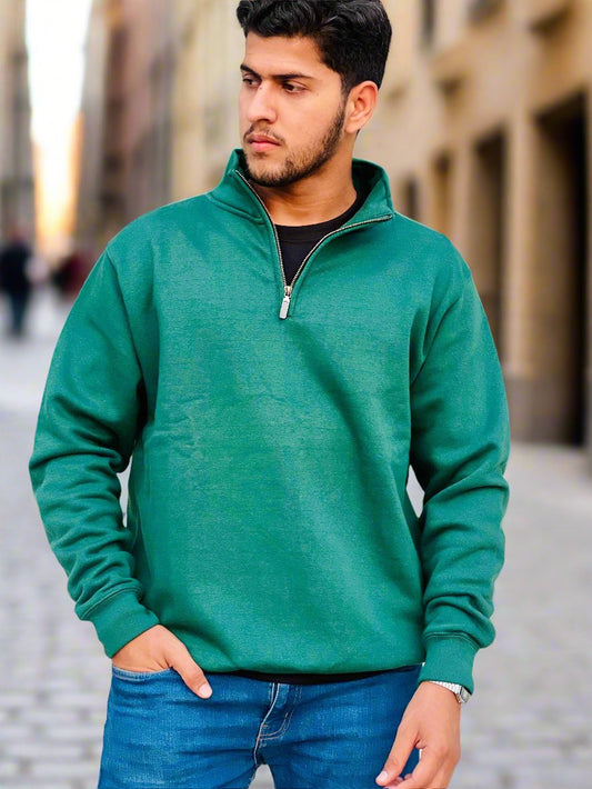 Green Half Zip Mock Neck Sweater