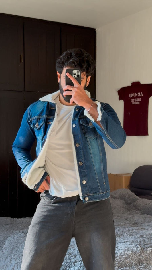 Navy Blue Fur Denim Jacket