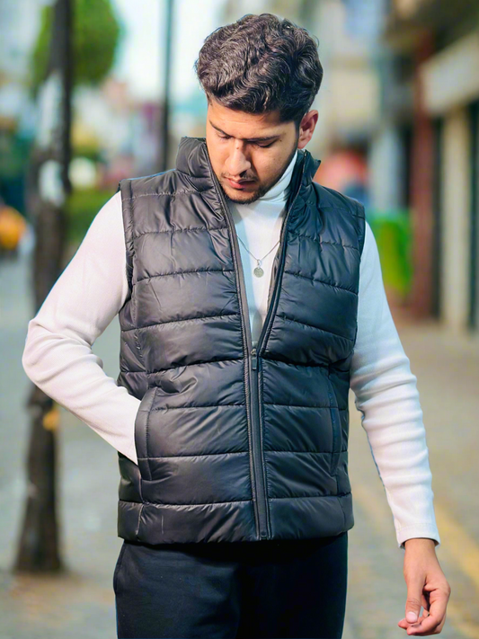Unisex Black Sleeveless Puffer Jacket