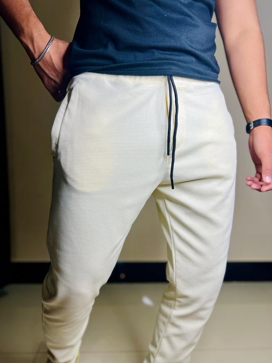 Beige Waffle Knit Straight Trouser