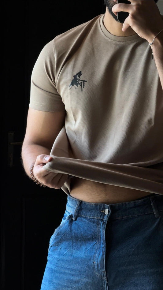 Beige Popcorn Textured T-shirt