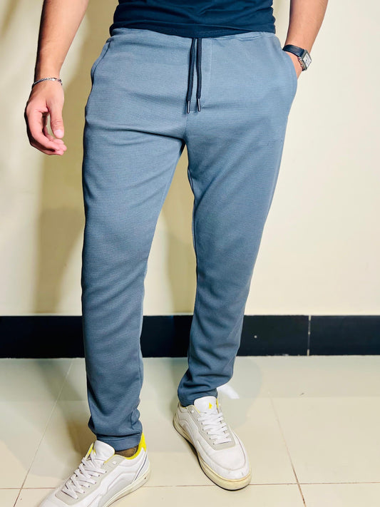 Charcoal Grey Waffle Knit Straight Trouser