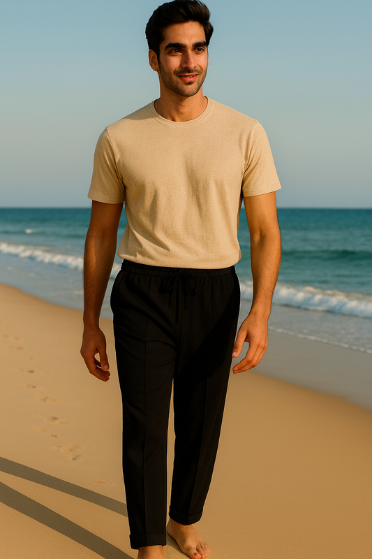 Black Stripe Line Cotton Trouser