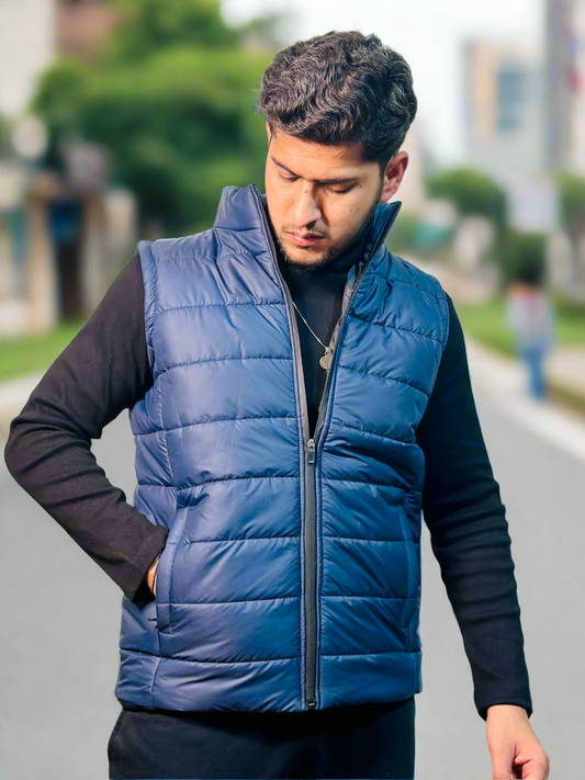 Unisex Navy Blue Sleeveless Puffer Jacket