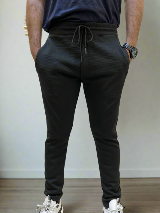 Black Waffle Knit Straight Trouser
