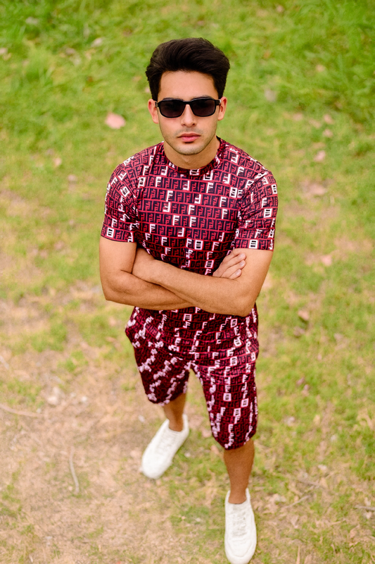 Maroon sublimation tracksuit with shorts