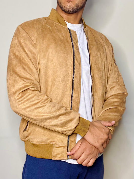 Mustard Faux Suede Bomber Jacket