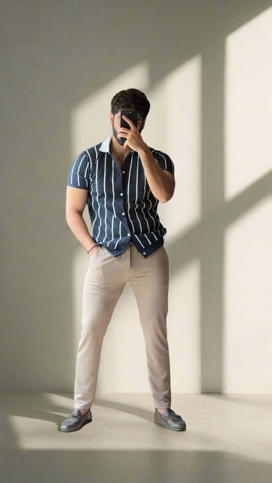Navy Blue Old Money Lining Shirt