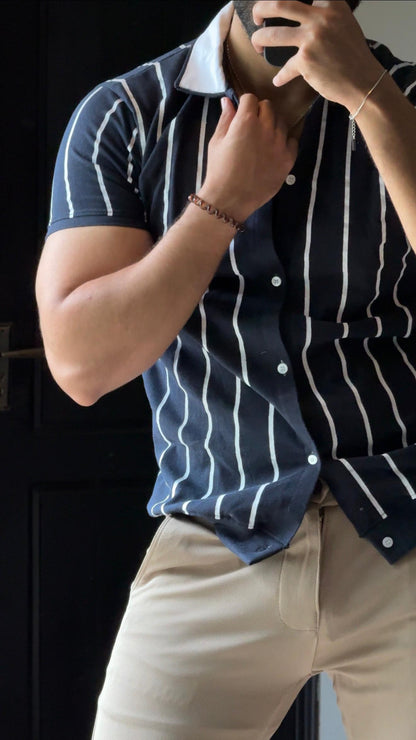 Navy Blue Old Money Lining Shirt