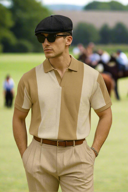 Beige Old Money V-collar Polo